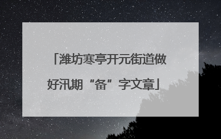 潍坊寒亭开元街道做好汛期“备”字文章